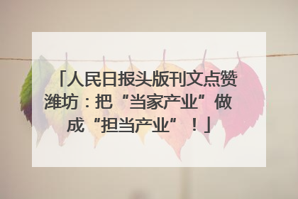 人民日报头版刊文点赞潍坊：把“当家产业”做成“担当产业”！
